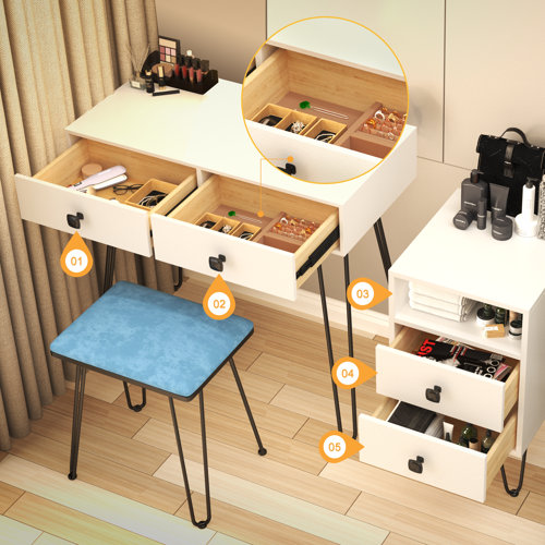 Corrigan Studio® Cheneyville Vanity Set with Stool and Mirror & Reviews